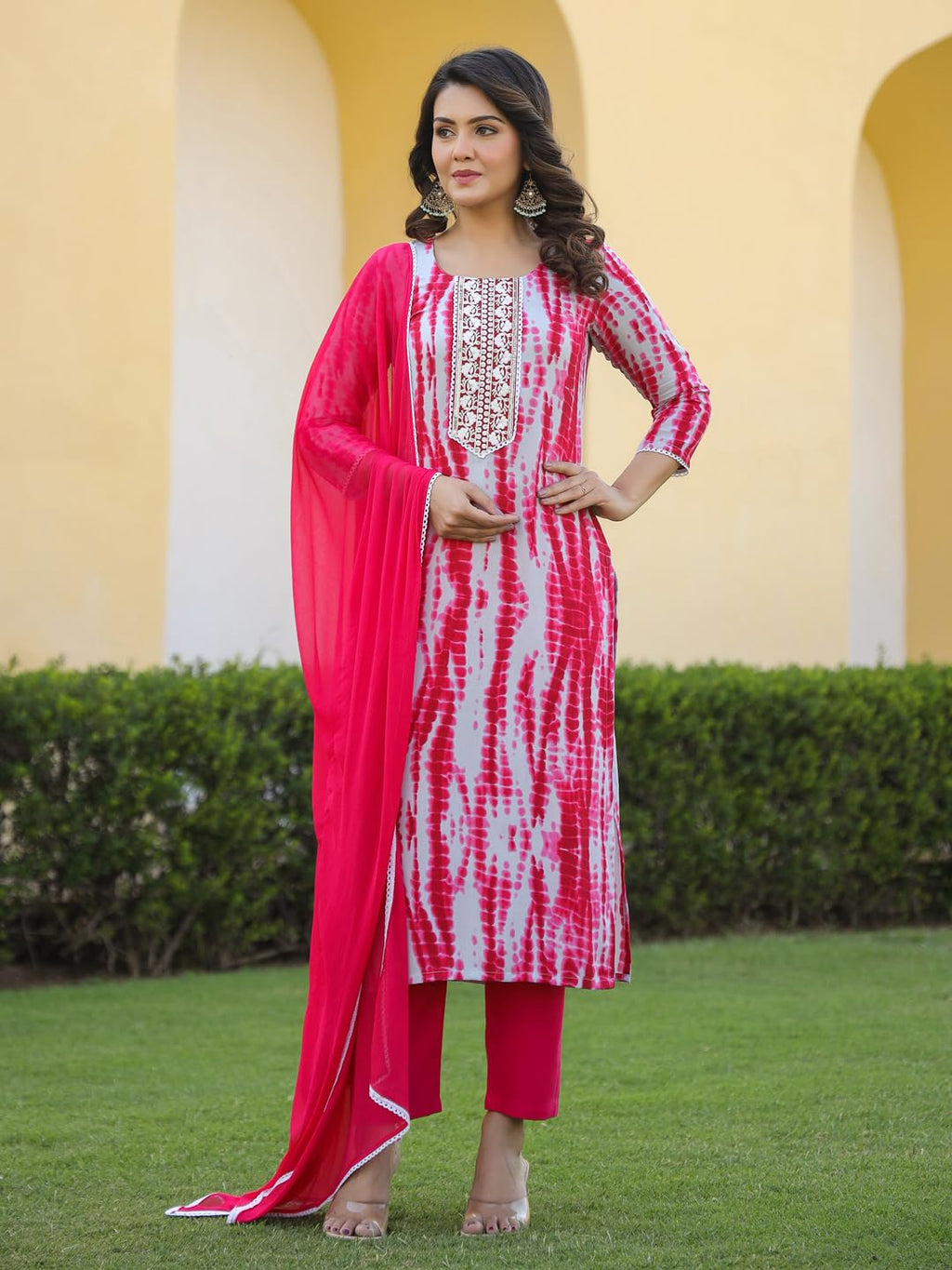 ANNI DESIGNER Women s Kurta Rayon Blend Pants with Dupatta, Pink, Medium