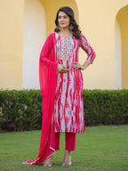 ANNI DESIGNER Women s Kurta Rayon Blend Pants with Dupatta, Pink, Medium