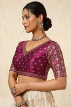 Soch Womens Magenta Tussar Embroidered Padded Blouse With Sequins