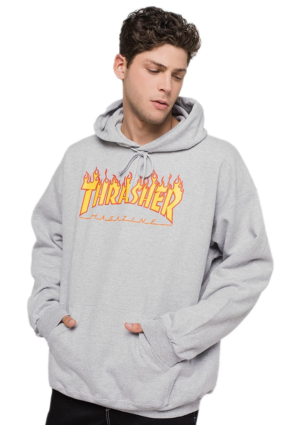 Thrasher Flame Logo Hoodie Grey Large