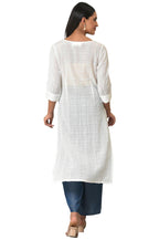Aurelia White Self-Design Cotton Straight Long Kurta