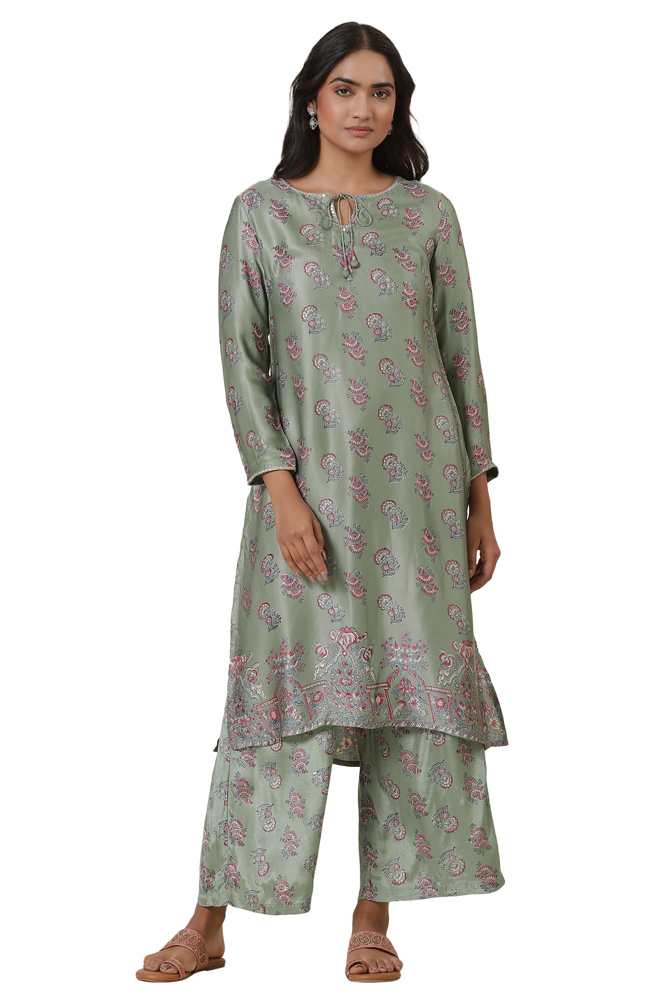 W For Woman Folksong Green Festive Printed Viscose A-Line Kurta_24Maf11846-911259_M
