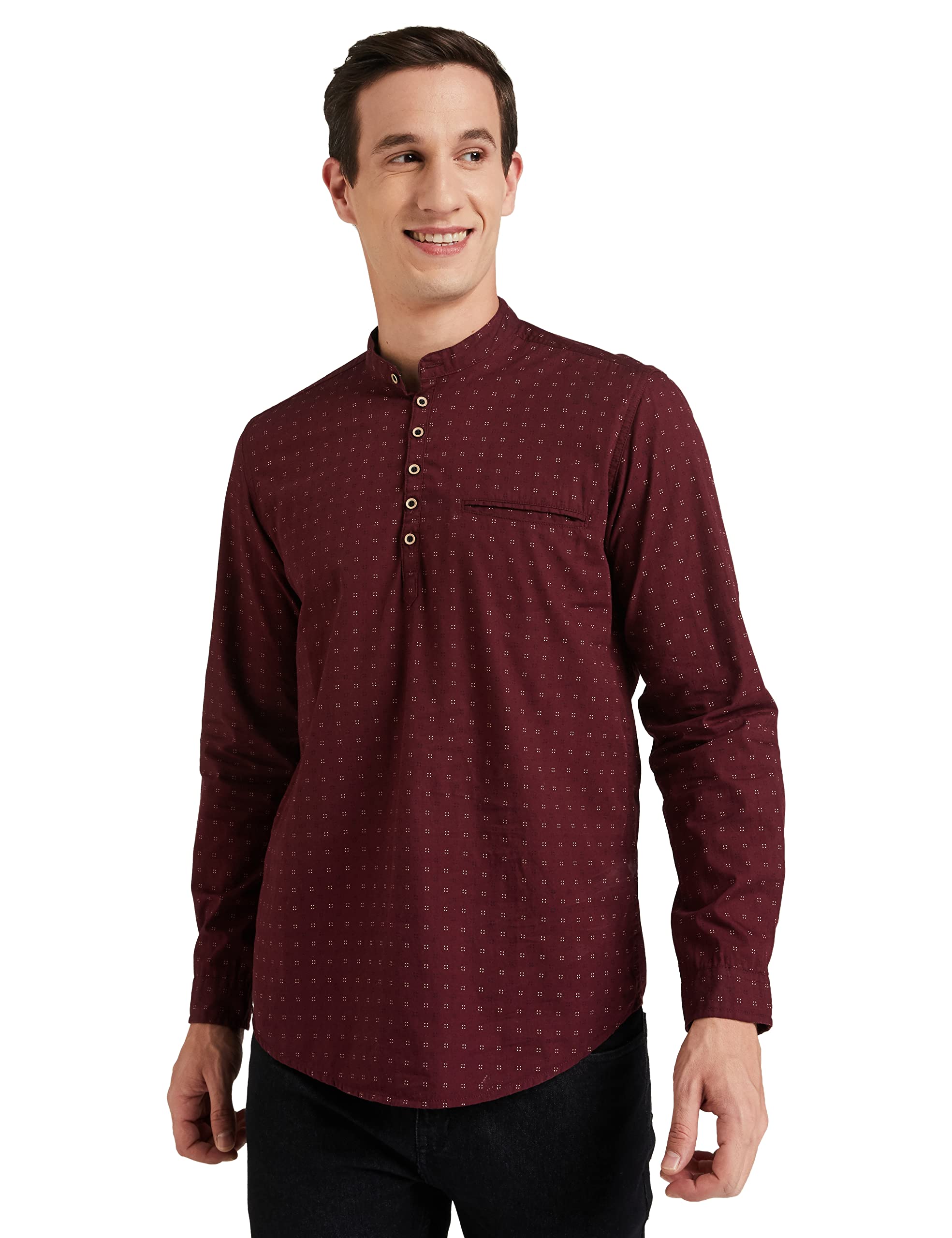 Diverse Men Cotton Printed Straight Kurta (Dcmsf122Sc19L38-3520-S),Maroon