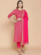 ANNI DESIGNER Womens Cotton Kurta with Palazzo & Dupatta (NAVLIK-PINK-001_Multicolor_Medium)