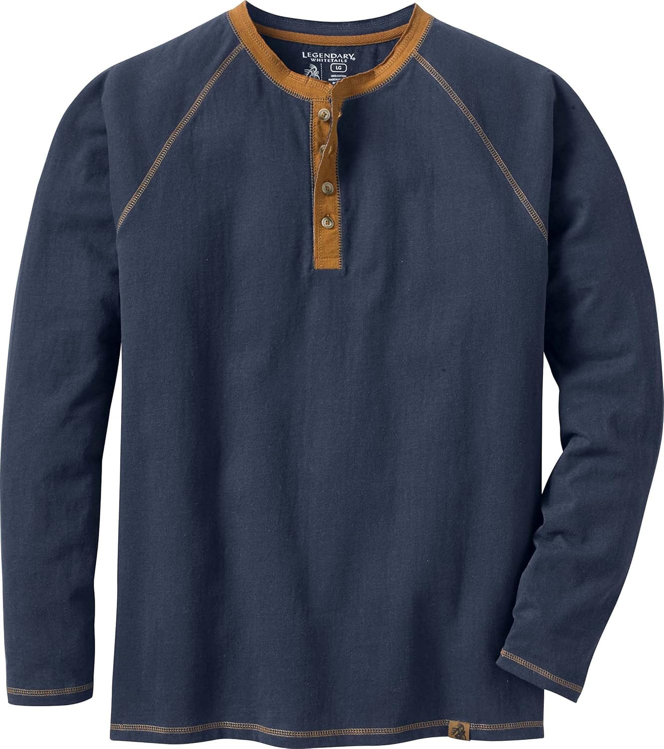 Legendary Whitetails Men's Recluse Henley Long Sleeve Brushed Cotton Shirt, Navy, Medium