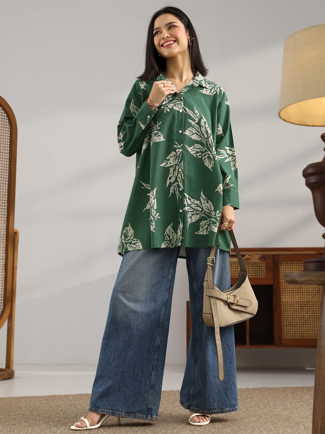 Libas WomenS Cotton Blend Printed A-Line Kurti (29884_Green