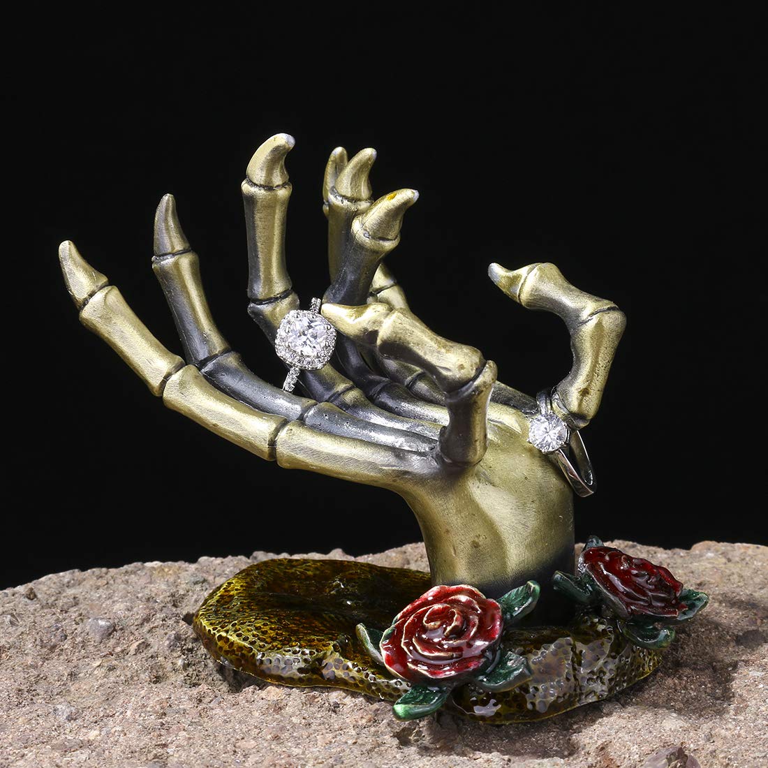 YU FENG Gothic Rose Skeleton Hand Jewelry Holder for Halloween Decor Rings Necklaces and Jewellery Accessories Hand Form Display