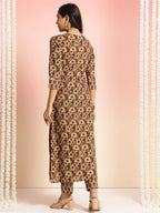 ANNI DESIGNER Womens Rayon Viscose Straight Printed Kurta with Pant (Gukona Brown_S_Brown_Small)