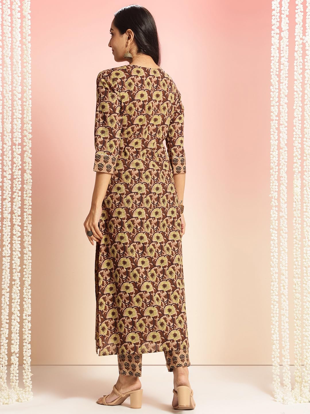 ANNI DESIGNER Womens Rayon Viscose Straight Printed Kurta with Pant (Gukona Brown_S_Brown_Small)