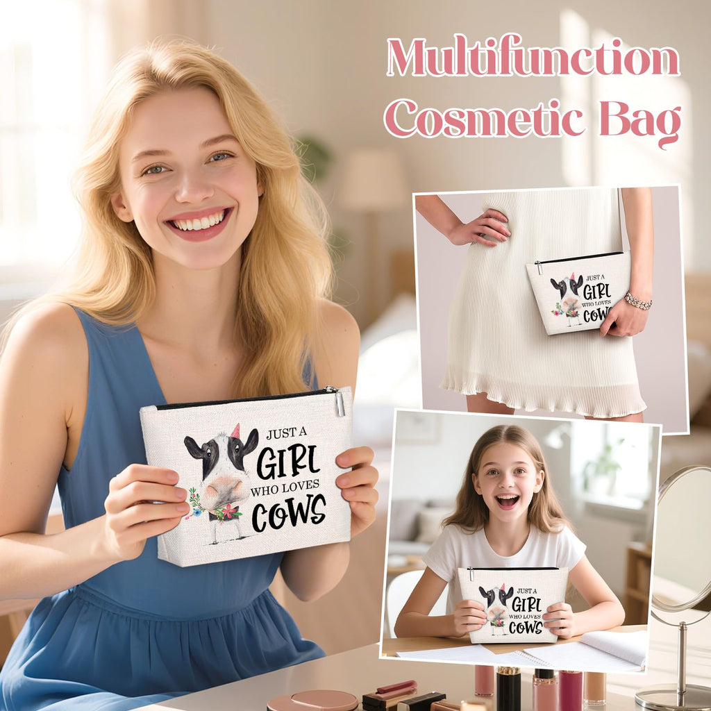 GevGuxLuo Cow Gifts for Cow Lovers, Cow Makeup Bag for Women with Mirror, Cow Birthday Gifts Ideas for Daughter Sister Bestie, C