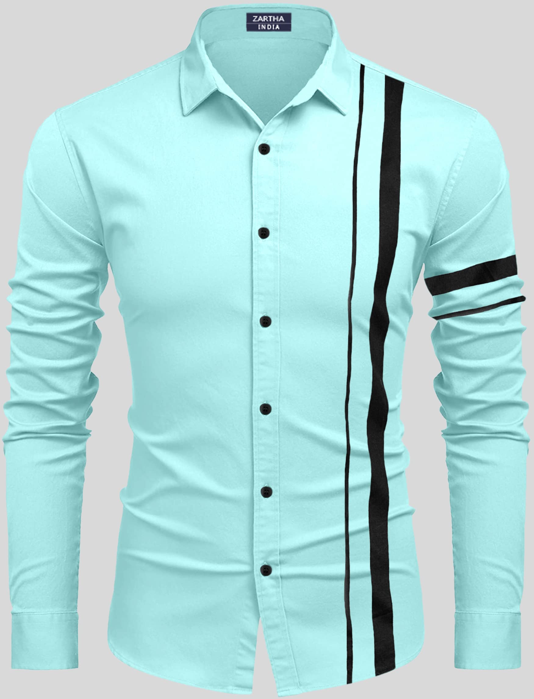 Zartha MenS Regular Fit Striped Pattern Cotton Blend Shirt With Spread Collar Long Sleeve And Standard Length | Shirt For Man A