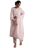 Libas Womens Embroidered Cotton Blend Straight Kurta With Palazzos And Dupatta