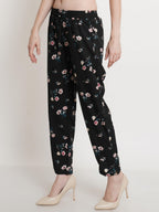 POPWINGS Women Casual Black Floral Printed Palazzo Palazzos for Women