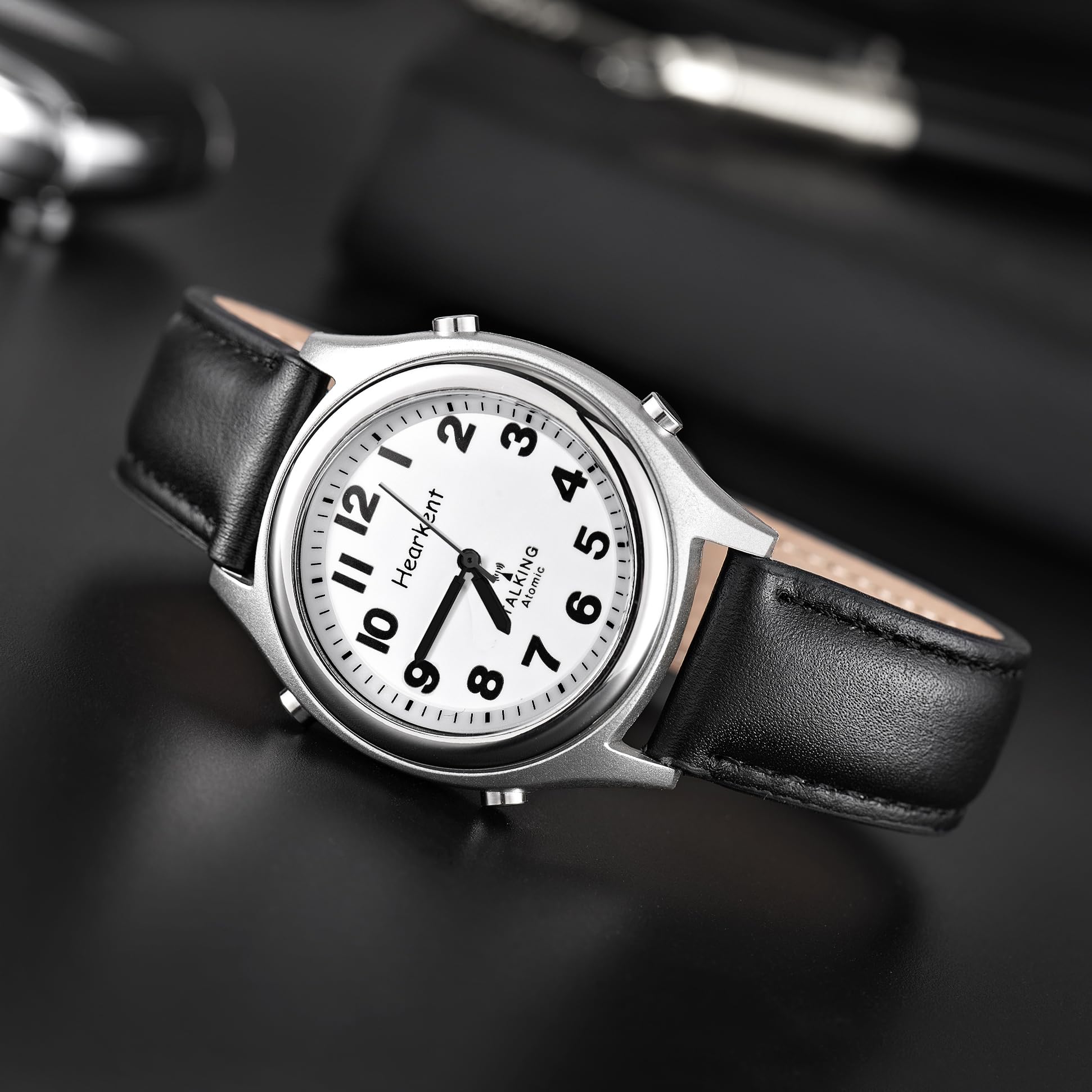 Hearkent Atomic Talking Watch for Visually impaired,Quartz Wrist Watch Leather Strap Gift for Elderly or Blind People