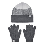 Under Armour Boys' Beanie & Glove Combo, (012) Pitch Gray/Halo Gray/Pitch Gray, One Size Fits Most