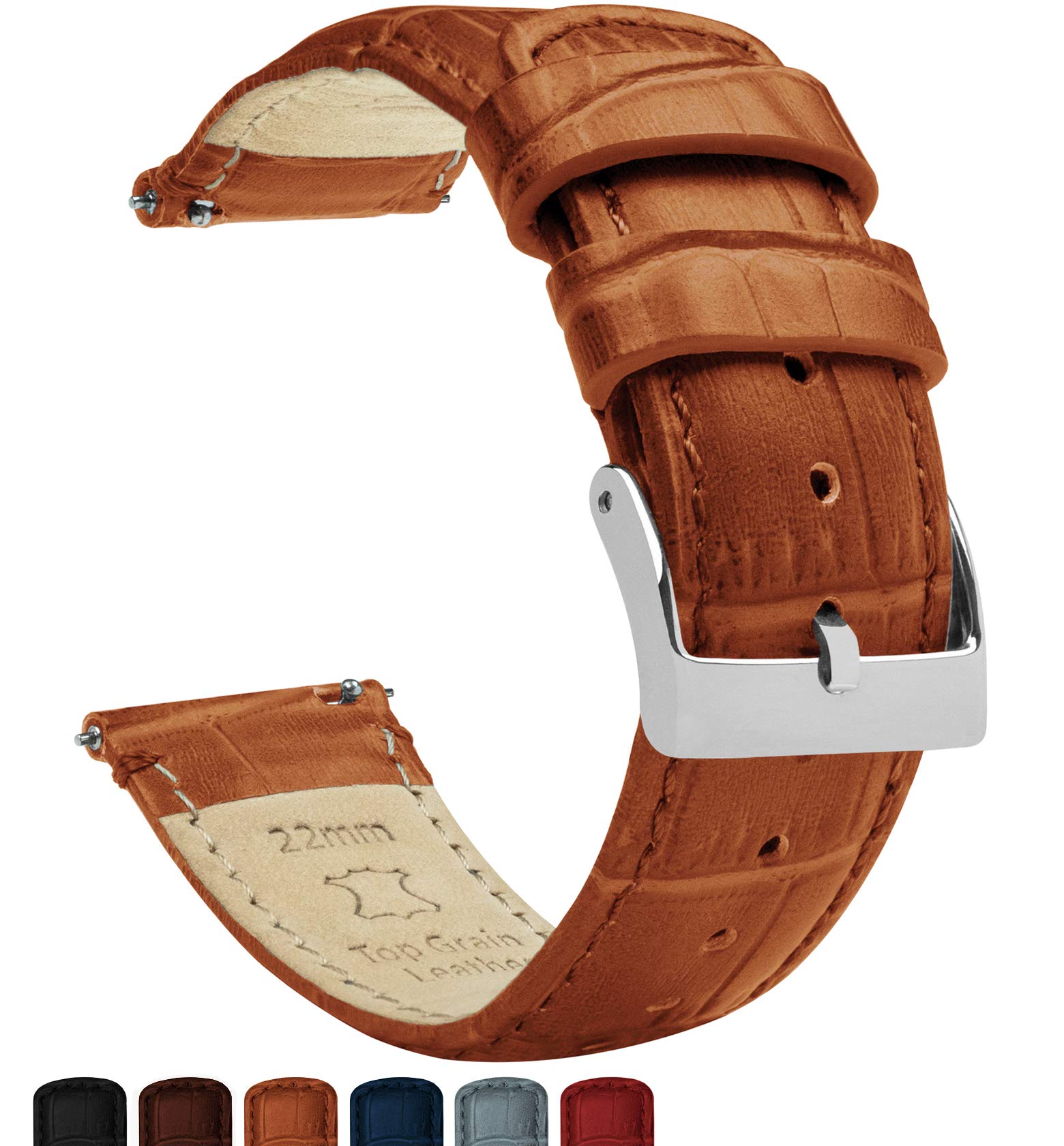 16mm Toffee Brown - BARTON Alligator Grain - Quick Release Leather Watch Bands