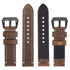 EACHE Leather Watch Bands for Men, 20mm Crazy Horse Handmade Watchband Dark Brown-Silver Hardware