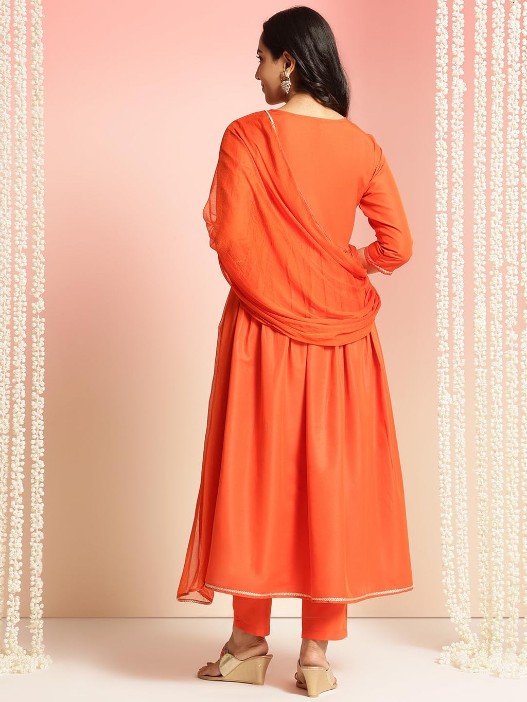 ANNI DESIGNER Womens Rayon Blend Embroidered Anarkali Kurta with Pant & Dupatta (Sharvali Orange_L_Orange_Large)