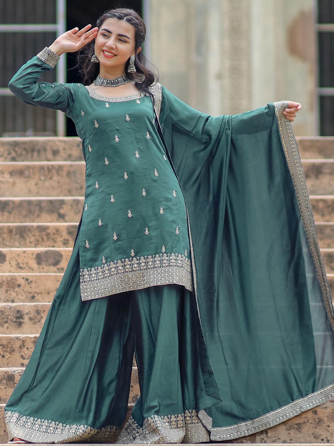 Libas WomenS Silk Blend Kurta Set (27619_Grey