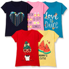 T2F Girls Solid Regular Fit T-Shirt Pack of 5(GLS-TSRT-01_Multicolor 5_9 Years-10 Years)