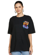 T2F Womens Solid Oversized Fit T-Shirt (WOM-DRP-TSRT-01_Black