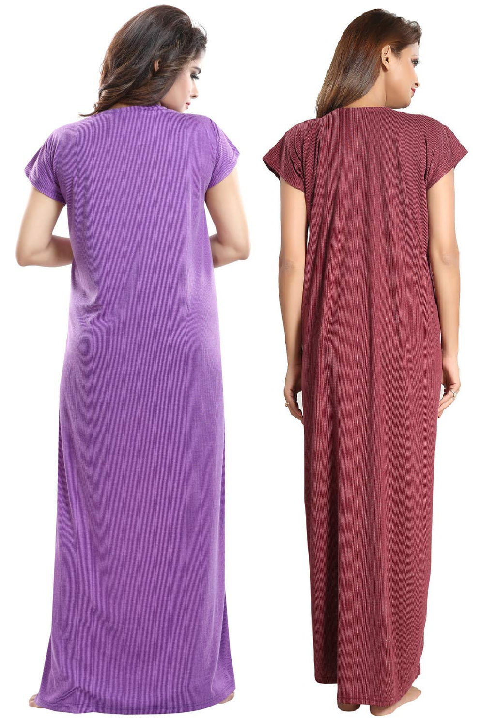 Fabme Womens Cotton Blend Textured Maxi Casual Night Gown