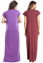 Fabme Womens Cotton Blend Textured Maxi Casual Night Gown