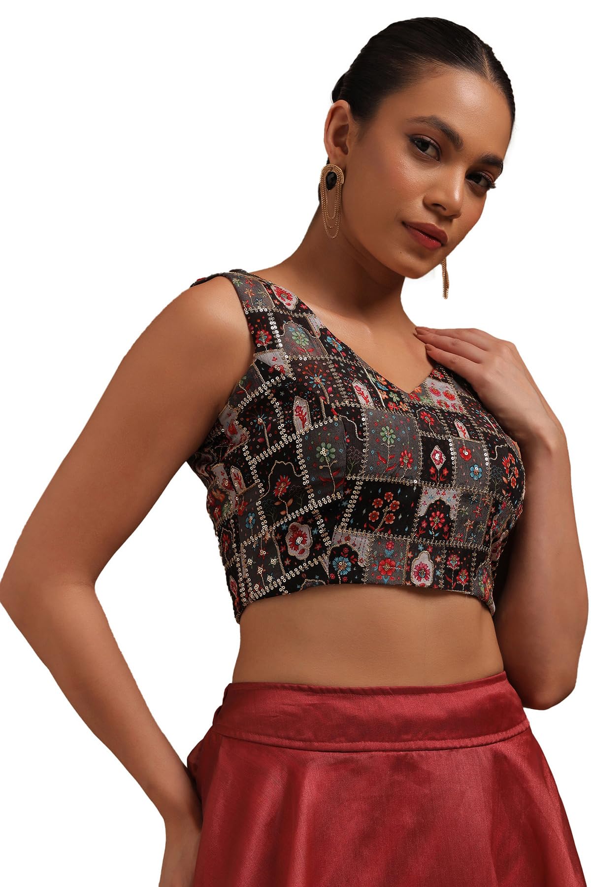 Soch Women Georgette Floral Print Padded Blouse with Zari