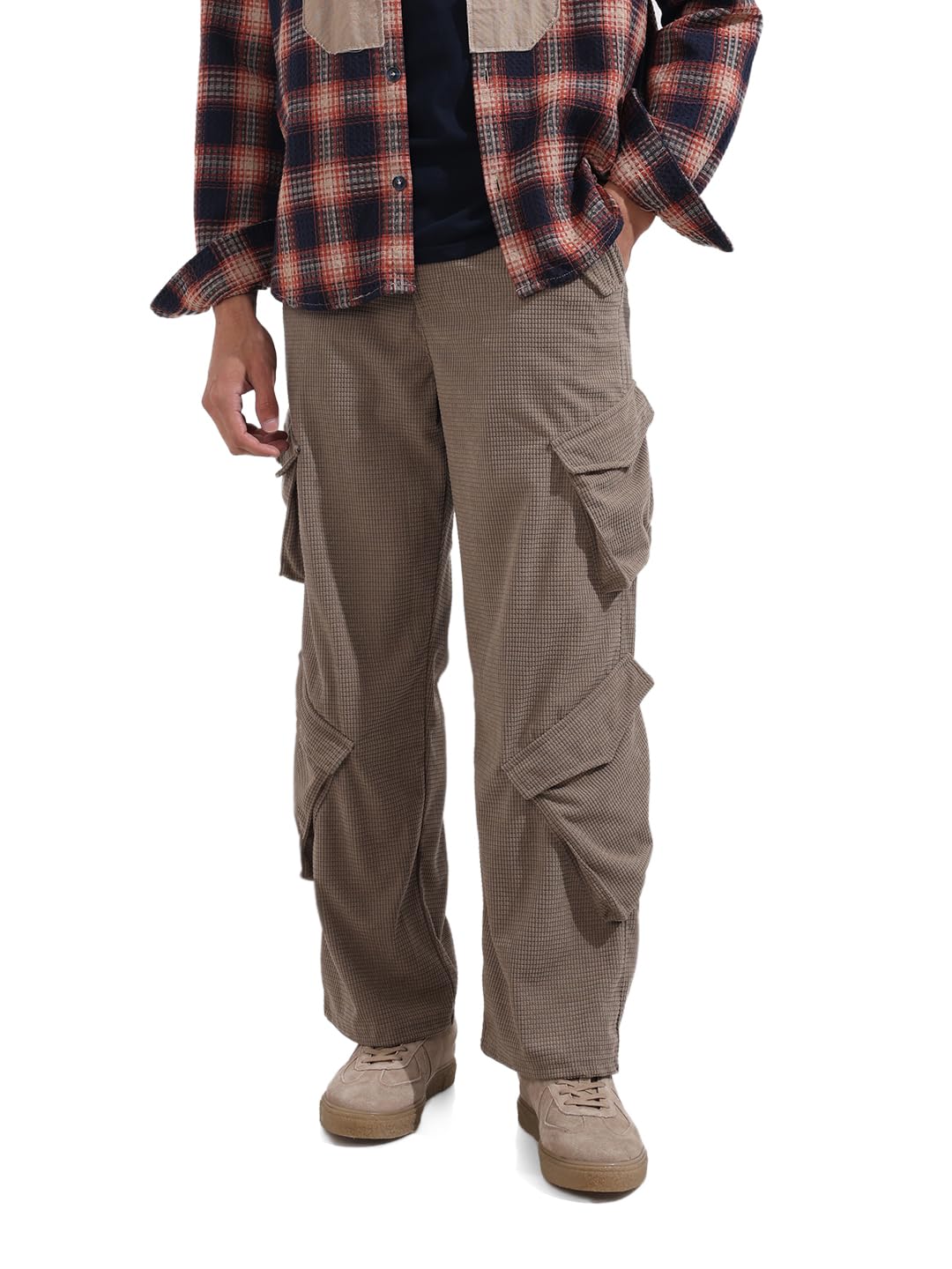 The Indian Garage Co Mens Baggy Mid-Rise Textured Cargo Pants