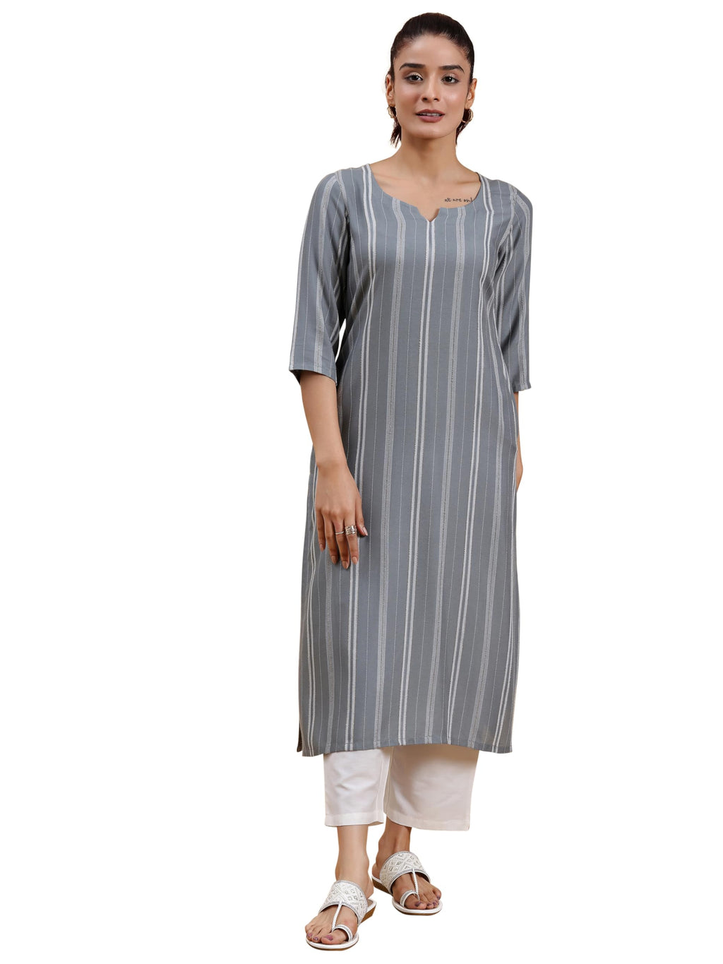 Libas WomenS Viscose Rayon Regular Kurta (29020_Grey
