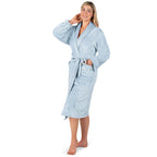 PAVILIA Plush Robe For Women | Light Blue, Fluffy Soft Bathrobe | Luxurious Fuzzy Warm Spa Robe, Cozy Fleece Long Robe | Satin T
