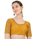 Pujia Mills WomenS Indian Ethnic Wear Designer Gold Zari Embroidery With Sequence Work V Neck Sleeveless Readymade Back Side Wo