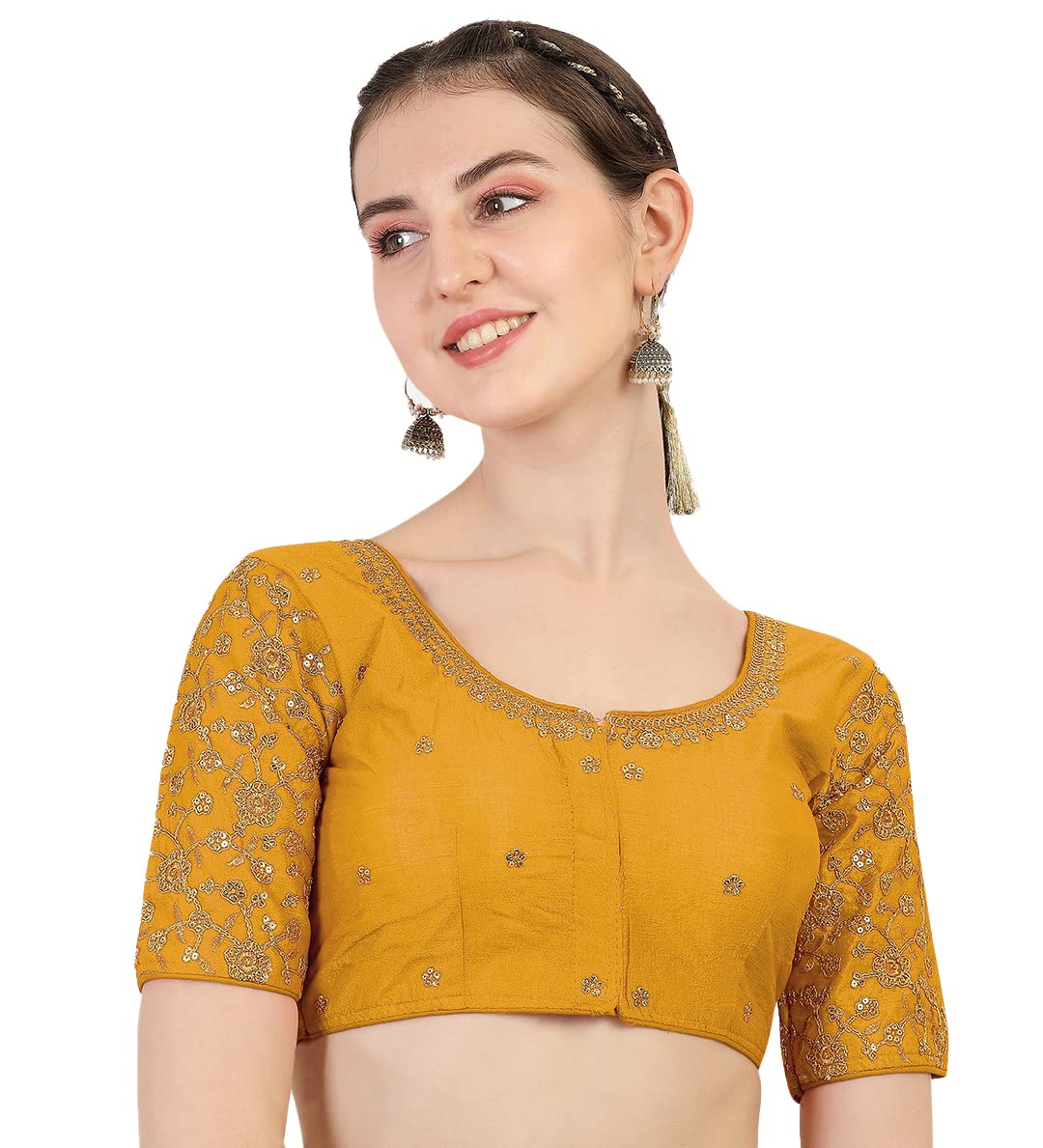 Pujia Mills WomenS Indian Ethnic Wear Designer Gold Zari Embroidery With Sequence Work V Neck Sleeveless Readymade Back Side Wo