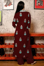 ANNI DESIGNER Womens Rayon Viscose Floral Regular Kurta with Pant & Dupatta (Belagavi Mustard_Wine_XXX-Large)