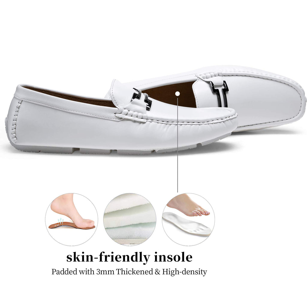 Jousen Men's Loafers Casual Slip On Driving Shoes Metal Buckle Boat Loafer (AMY801 White 11.5)