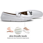 Jousen Men's Loafers Casual Slip On Driving Shoes Metal Buckle Boat Loafer (AMY801 White 11.5)