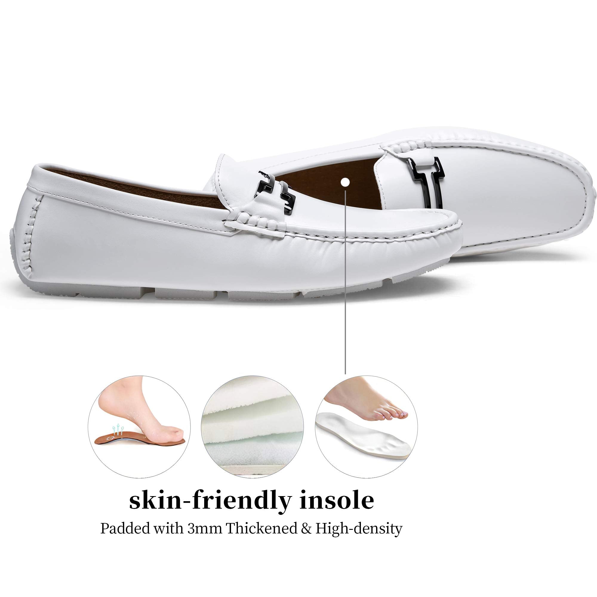 Jousen Men's Loafers Casual Slip On Driving Shoes Metal Buckle Boat Loafer (AMY801 White 11.5)