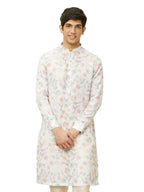 Manyavar Mens Delicate White Bel Buti Printed Kurta (XXL)