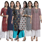 Tee Projekt Crepe Verstaile Straight Printed Kurti For WomenS Ll Casual Wear Kurti (Pack Of 6)