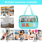 Chenille Letter Patch Clear Bag,Preppy Multi-purpose PVC&Nylon Clear Makeup Bag with Handles,Large Travel Makeup Toiletry Storag