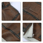 AOWOFS Men's Faux Leather Jacket Brown Motorcycle Bomber Shearling Suede Stand Collar