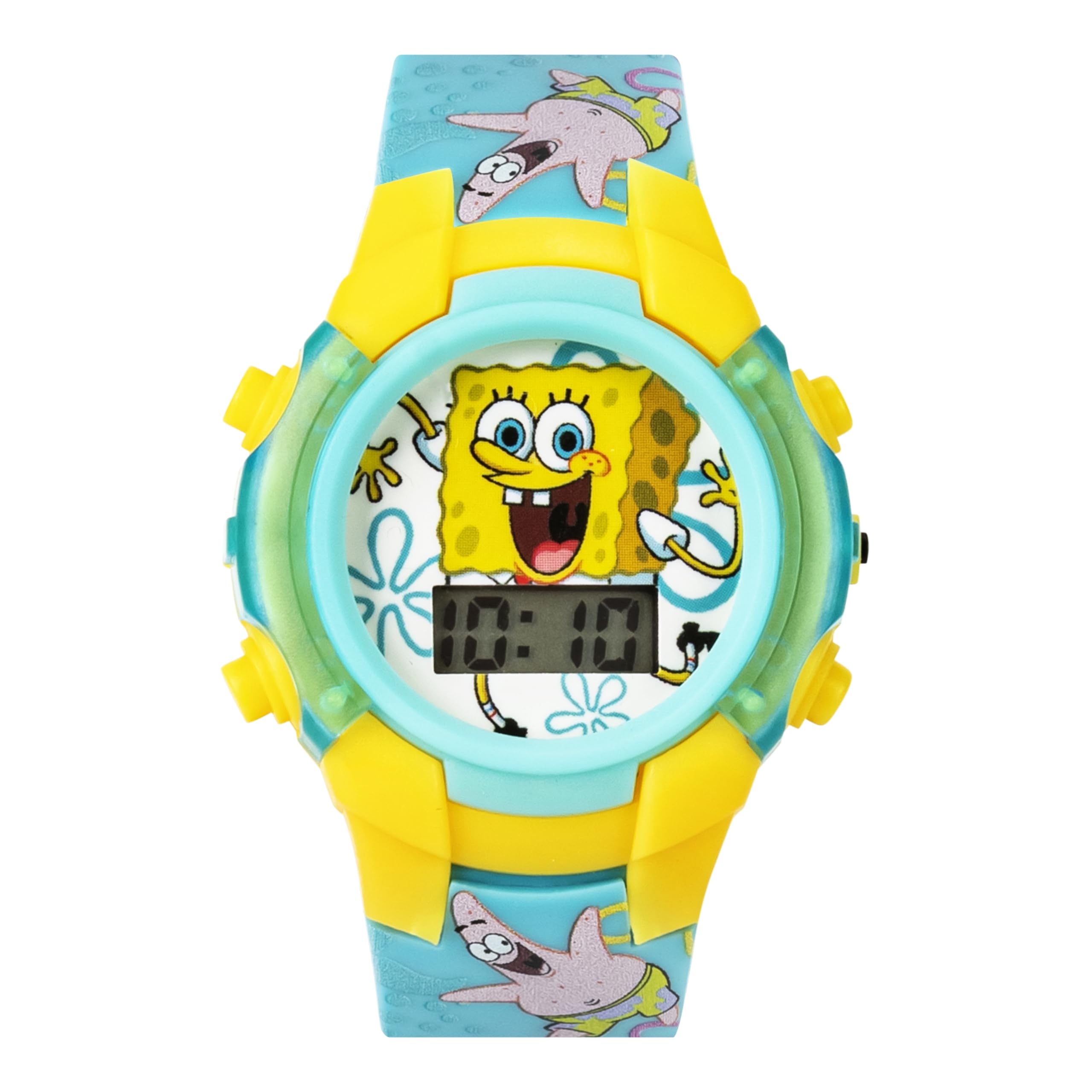 Accutime Nickelodeon Spongebob Squarepants Kids LCD Watch with LED Lights - Colorful Character Strap, Interactive Flashing Displ