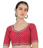 Pujia Mills Womens Heavy Silver Jari Thread Readymade Blouse for Saree Lehenga (Red, 38)