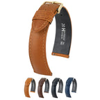 Hirsch Camelgrain Calf Watch Strap - Honey Band/Gold Buckle - L - 20mm / 18mm - Shiny Gold Buckle - Leather Band