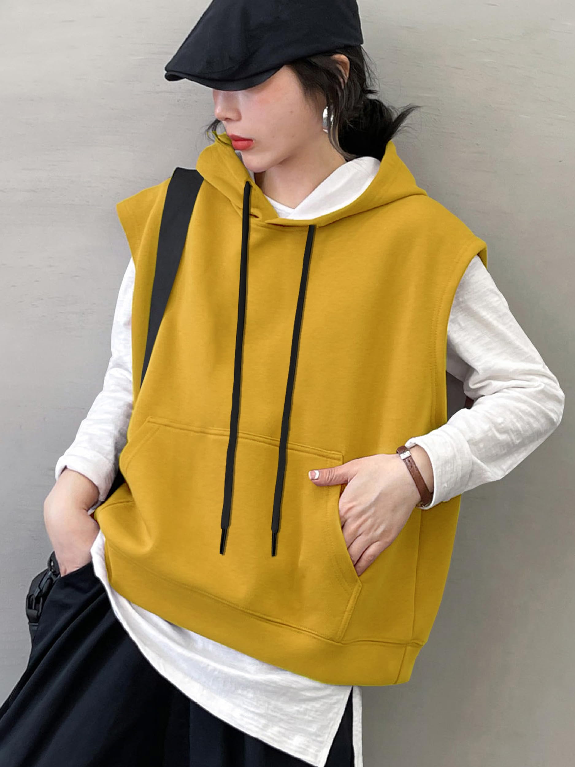 Noble Monk WomenS Sleeveless Casual Hoodie | Women Stylish Hoodie | Hooded Sweatshirt For Women Light Yellow