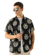 The Souled Store Sierra Black Short Sleeve Button Down Collared Printed Regular Fit Cotton Summer Shirt for Men & Boys