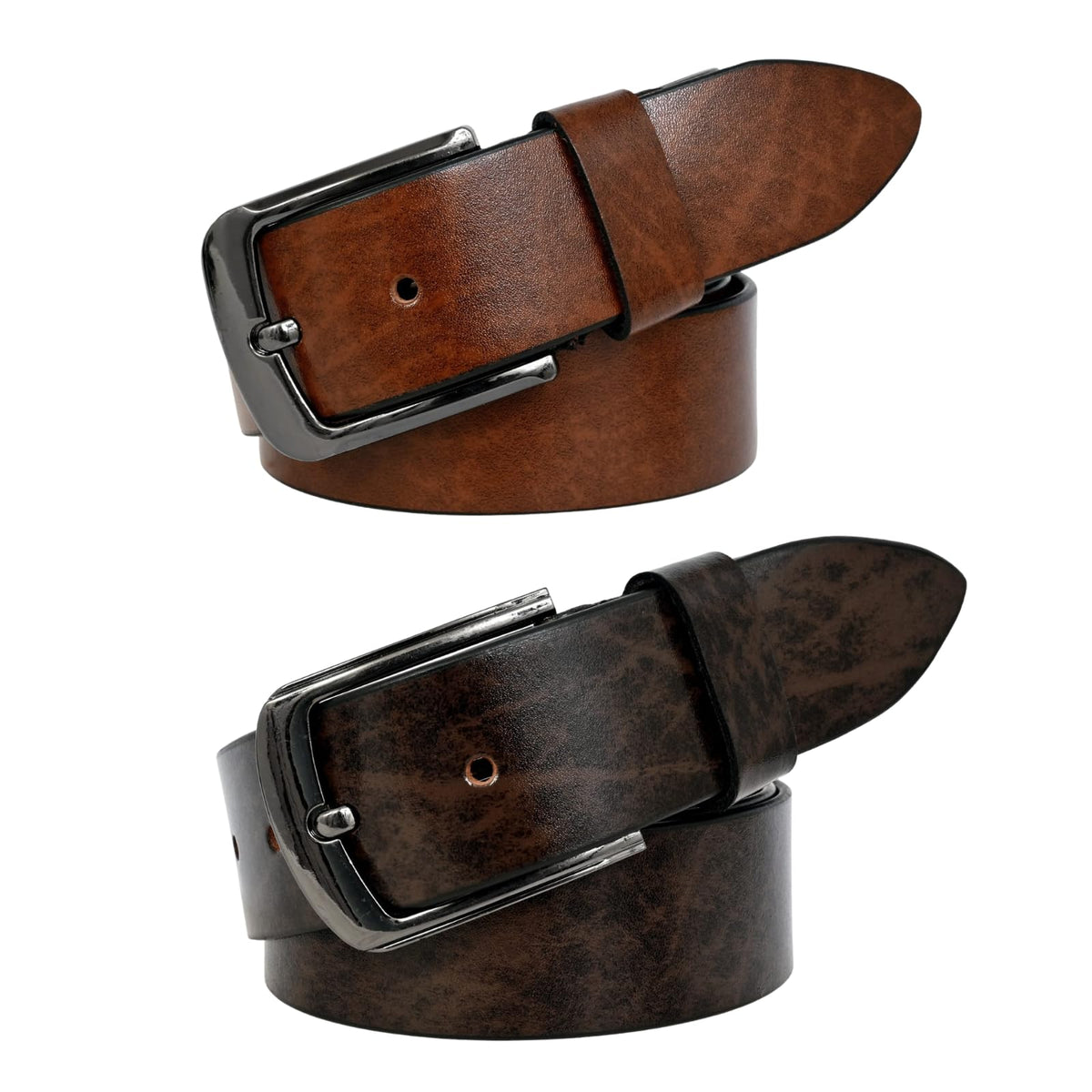 Leder Luxus Leather Belt For Men (Pack Of 2) | Stylish Leather Belt For Casual & Formal Wear | Lightweight Waist Belt For Jeans, 34