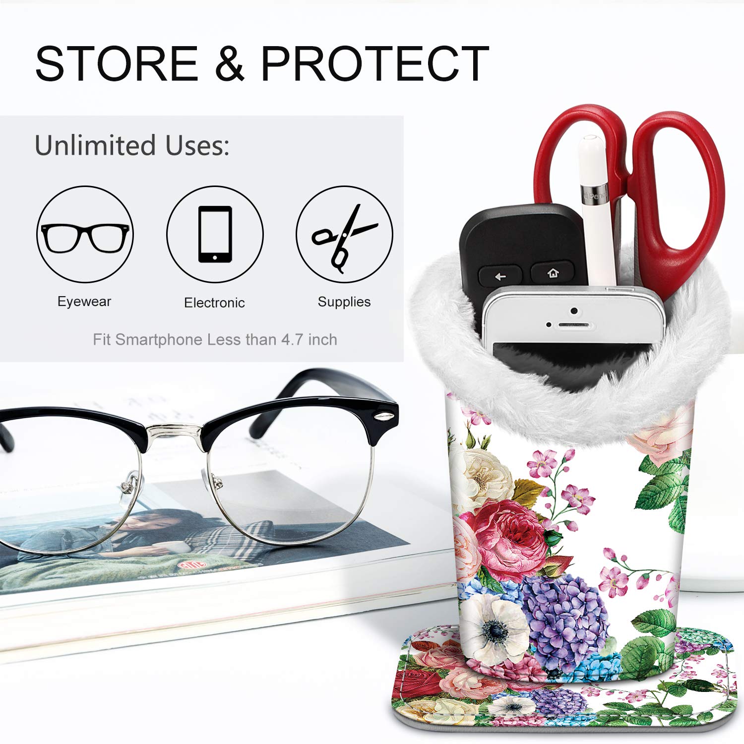 Fintie Plush Lined Eyeglasses Holder, Glasses Stand Case, Anti-scratch Glasses Storage Organizer for Desk, Nightstand, Office, F