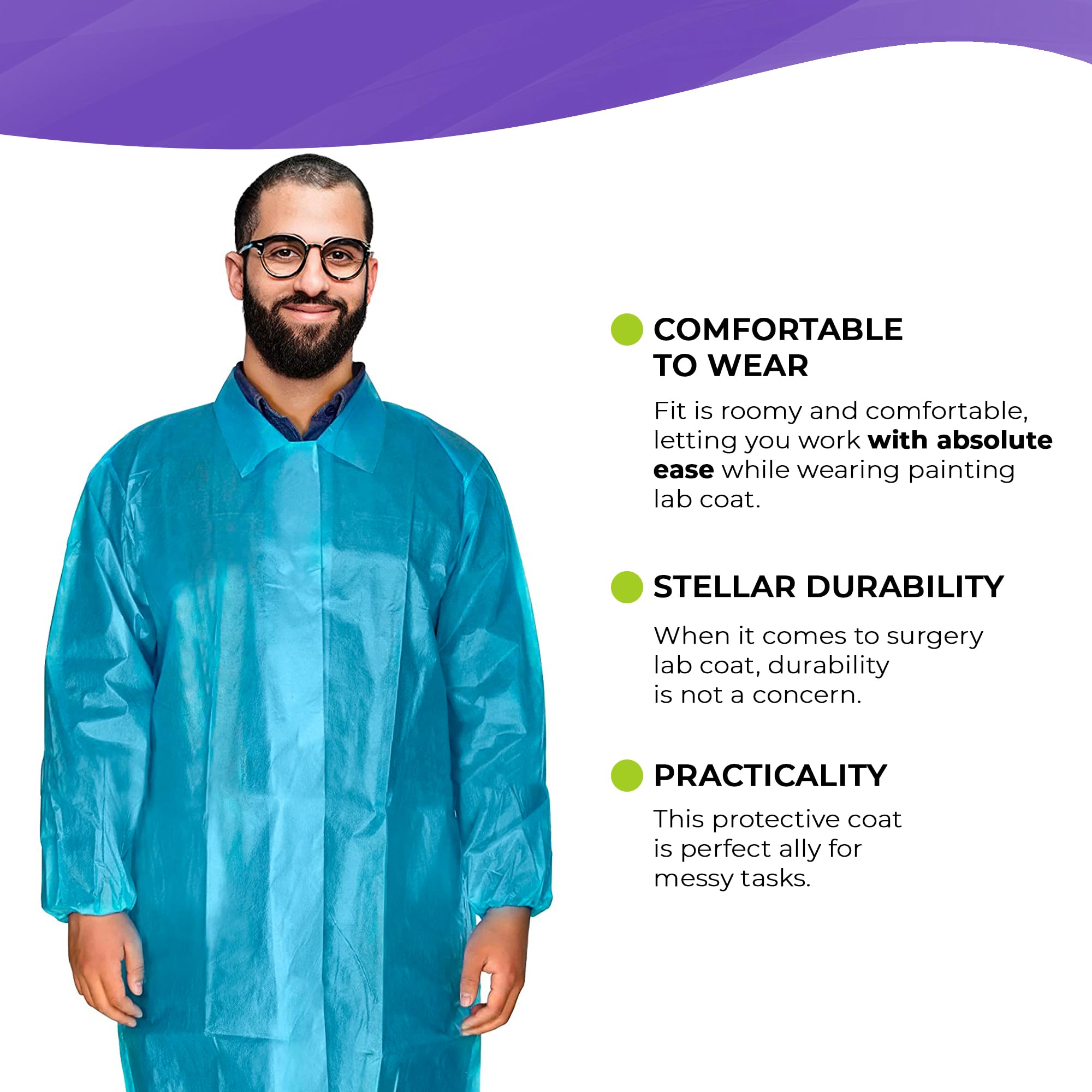 Disposable gowns XX-Large Pack of 10 Blue Lab coat Men 40 gsm Polypropylene Polyethylene Surgical gowns with collar Loop Fastene