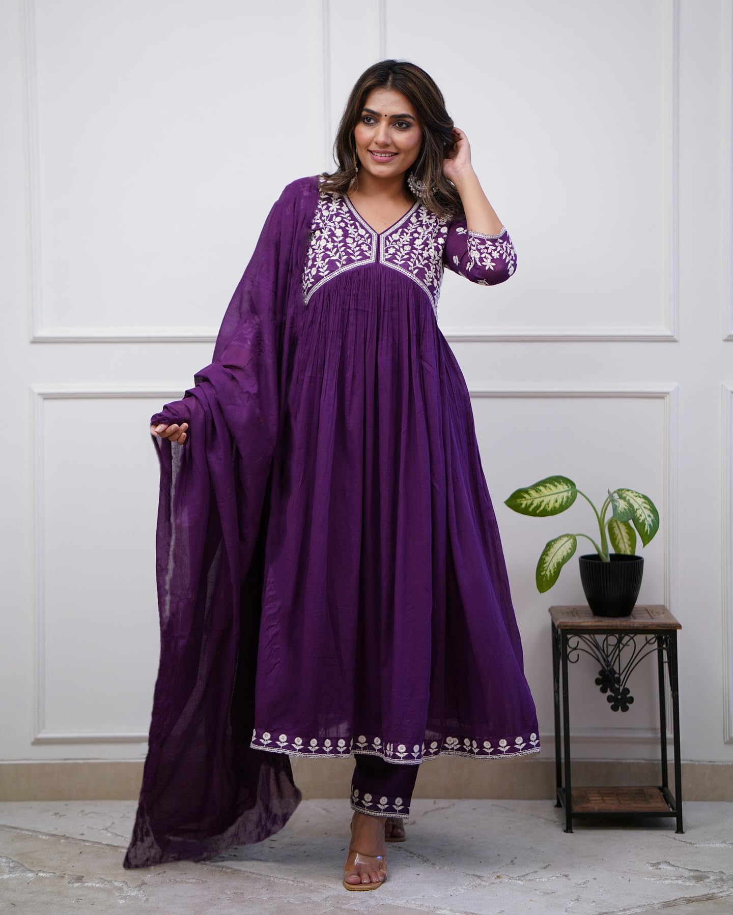 ANNI DESIGNER Women s Kurta with Trousers and Dupatta, Begani, Medium